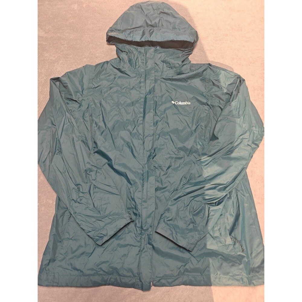 Columbia Men’s XL Omni-Tech Hooded Rain Jacket Green Lightweight Waterproof